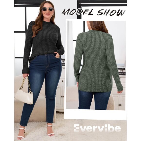 Plus Size Sweaters Women Long Sleeve Mock Neck Tunic Casual Top 3 Pack - Picture 4 of 6